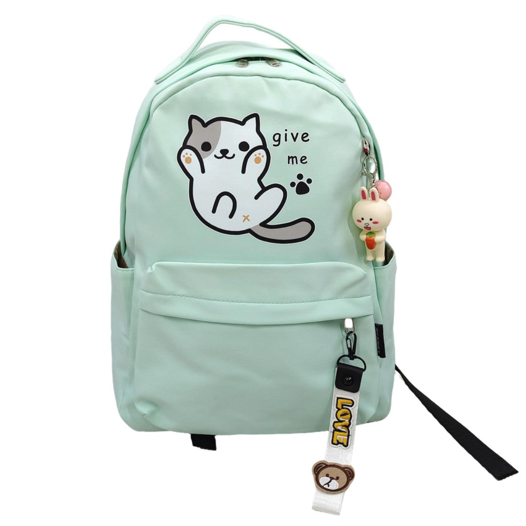 Teens Anime Cat Backpack with Keychains Cute Schoolbag & Travel Bag Clearance